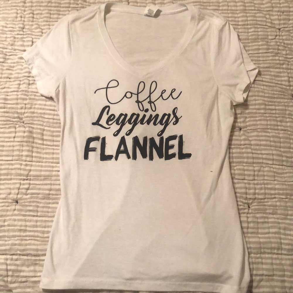 Coffee, leggings, flannel tee